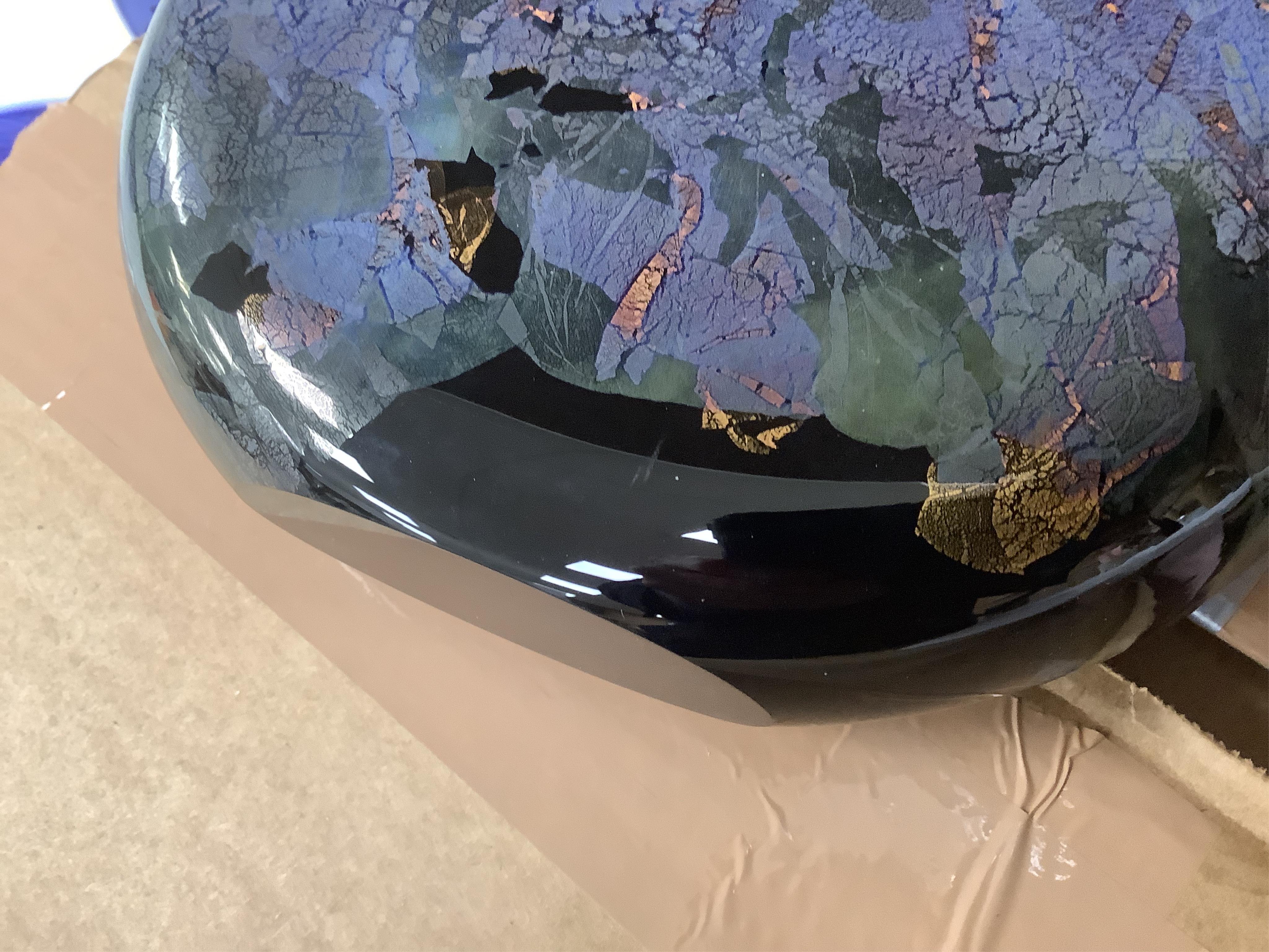 An Isle of Wight glass vase with applied gold decoration, 22cm high